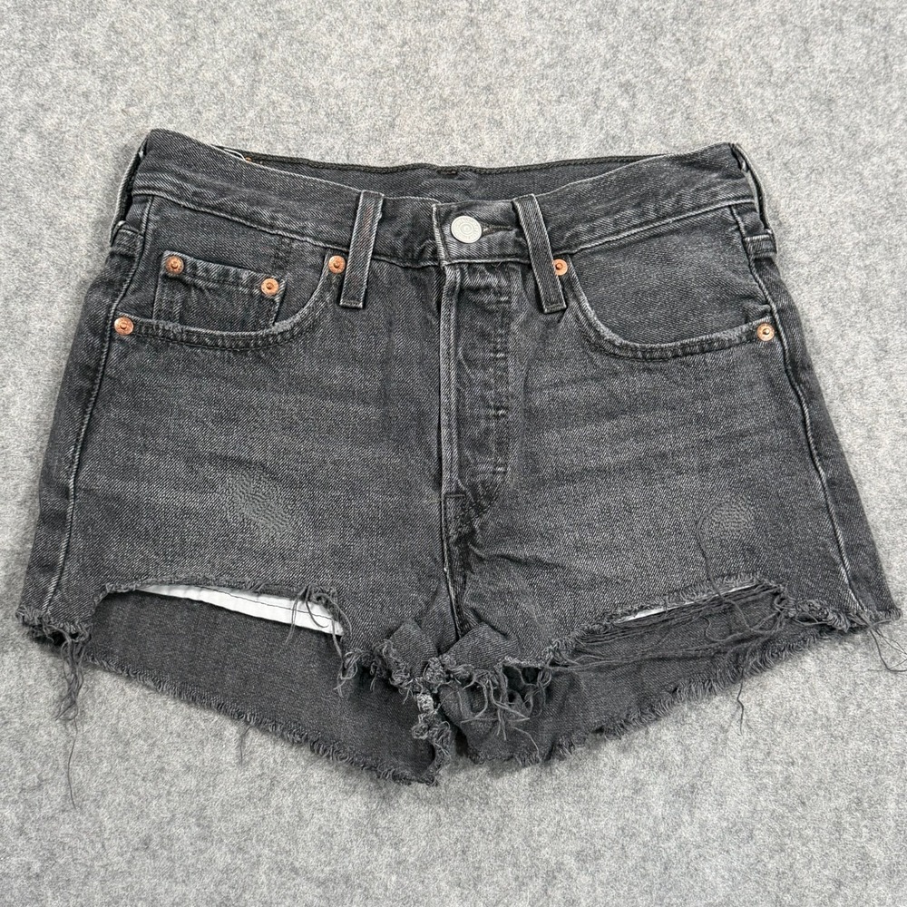 Levi's Black Wash Denim 501 Original Fit High Rise Jean Shorts Women's Size 24